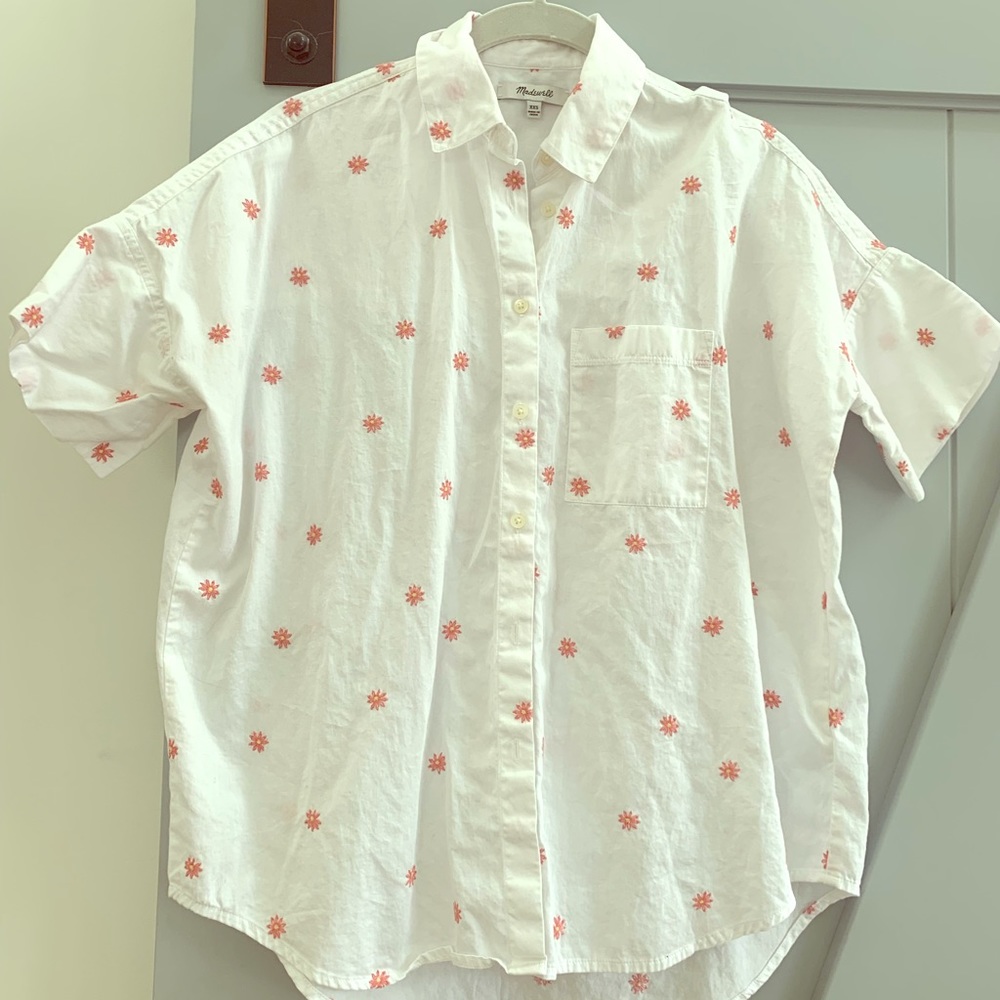 Madewell shirt small pink embroidered flowers